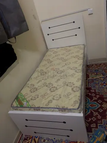 Single Bed Frame with Mattress - White, Good Condition