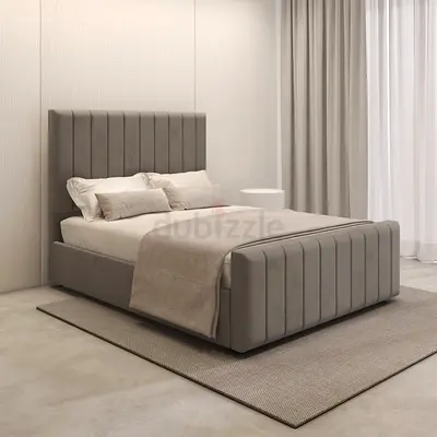 Modern Upholstered Double Bed frame - Grey