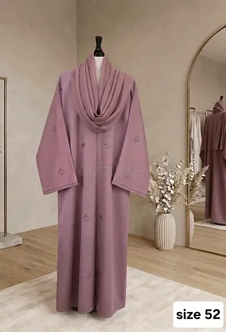 Long Mauve Embroidered Abaya with Shawl - Size 52