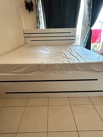 King size modern white bed frame with headboard - good condition