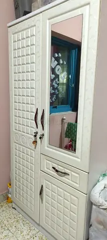 White freestanding wardrobe with mirror - good condition