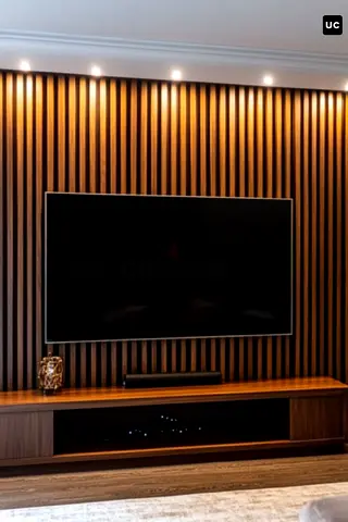 Warm Wood Slat Media Wall