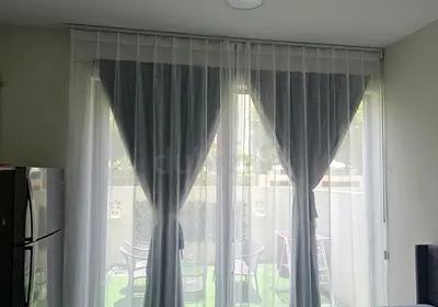 Premium Ceiling-Track Sheer Curtains + Charcoal Grey Drapes  Roller Blinds Set