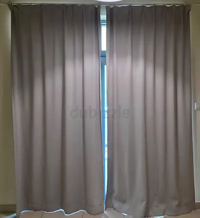 Set of 2 Block-Out Curtains, Beige, Floor-Length Curtains (Pair) - Good Condition
