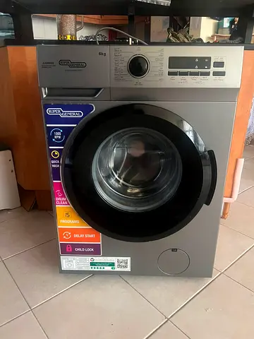 Super General SGW6250NLEDS 6 Kg Front Load Washing Machine, 1000 RPM, 15 Wash Programs, Quick Wash