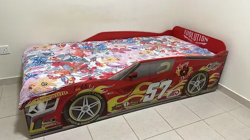 Kids race car single bed with mattress - red
