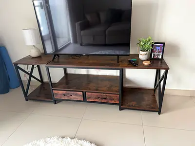 Industrial TV Entertainment Unit with Drawers - Brown Wood  Black Metal (Tv not Included)