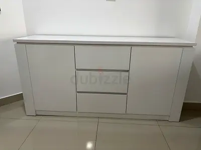 White Modern Sideboard / Buffet Cabinet - 3 Drawers, 2 Doors