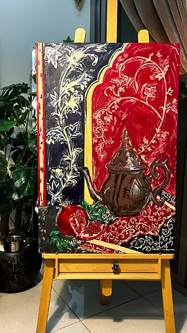 Hand-Painted Teapot  Pomegranate Canvas Artwork