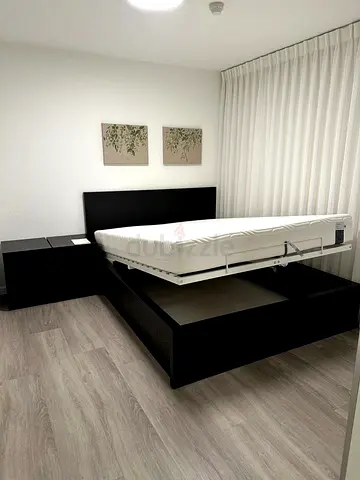 Ikea Queen Black Hydraulic Malm bed frame with Ikea mattress