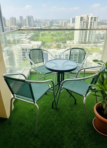 4-Piece Outdoor Balcony Bistro Set with Glass Top Table