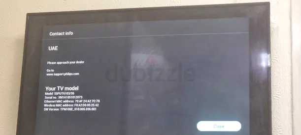 Used flat panel TV - working, shows model info on screen