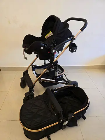Black and Rose Gold Travel System Stroller