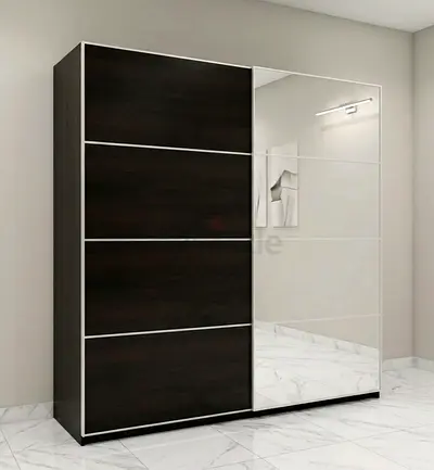 Dark wood sliding wardrobe with full-length mirror - 2-door