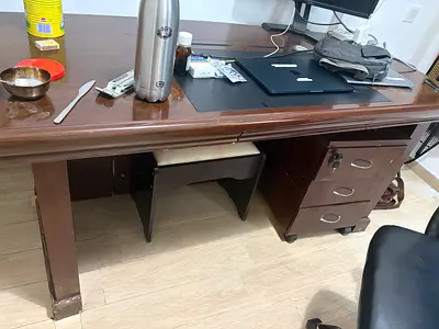 Solid Wood Executive Desk with Lockable Drawer Unit - Good Condition