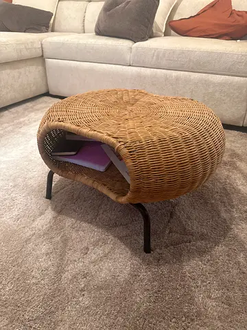 Woven Rattan Ottoman / Footstool with Metal Legs - Natural