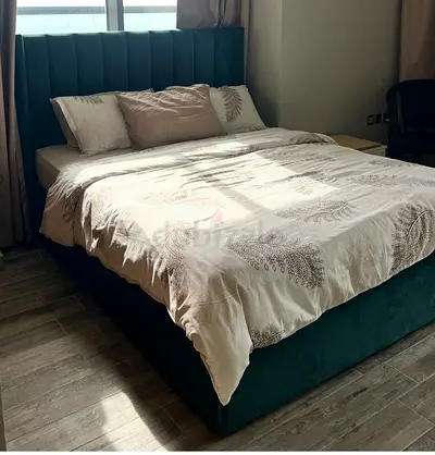 Queen-size , like new , few months use bed  velvet - dark green. New very comfortable mattress