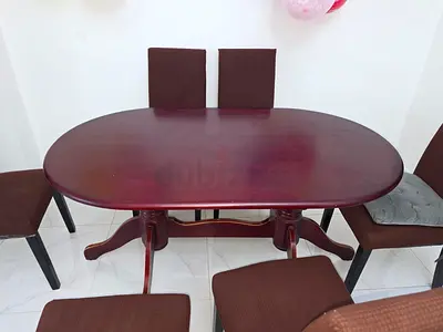 Solid Wood Oval Dining Table with 6 Chairs - Dark Mahogany