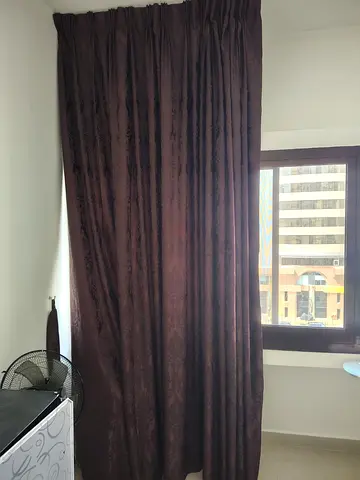 Dark Brown Full-Length Fabric Curtains 8 pieces