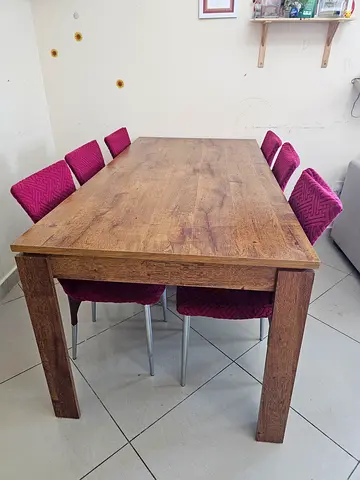 Solid Wood Dining Table with 6 Chairs - Rustic Finish