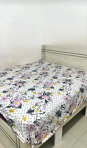 Queen size bed frame with headboard - light wood finish