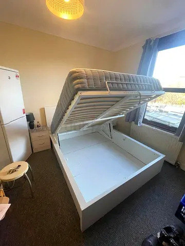 Ikea Queen White Hydraulic Malm bed frame with Ikea Queen mattress