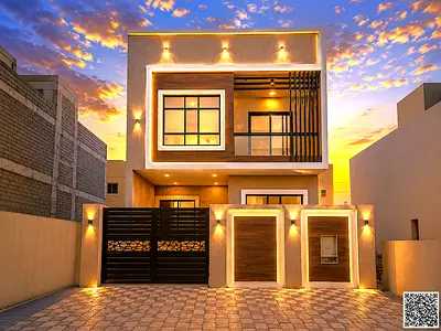Villa for sale in Ajman, fully equipped with central air conditioning | Al Zahiyah area | 4 bedrooms, living room, majlis, maid's room | Freehold owne