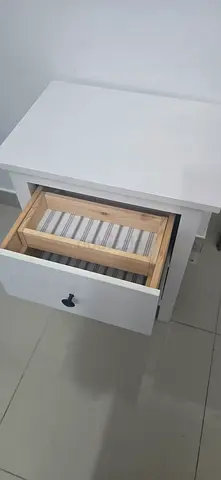 White bedside table with single drawer — good condition