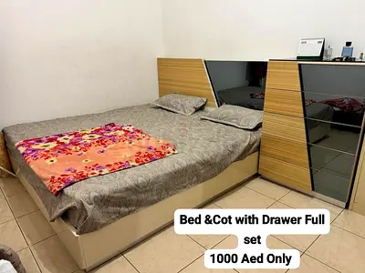 Double bed with storage drawers and matching headboard - full set