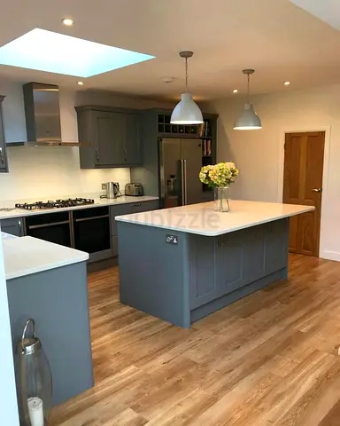Modern Grey Kitchen Island with Quartz Top