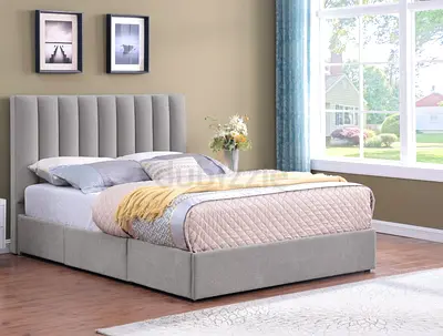 Upholstered Double Bed with Padded Headboard - Grey