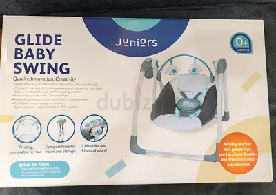 Juniors Glide Baby Swing (0+ months) - compact, 7 melodies, removable toy bar