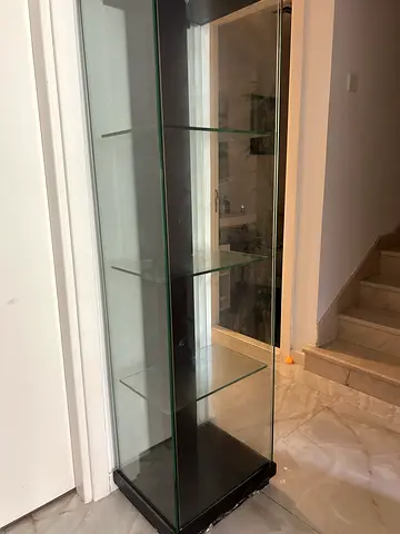 Tall Glass Display Cabinet with 3 Shelves - Black Base - lockable with key included