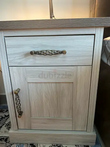 Light wood bedside cabinet with drawer and cupboard