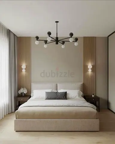 King size upholstered bed  - modern beige set