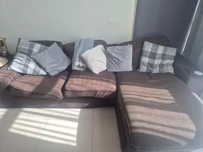 Three-seater L-shaped Sofa with Chaise - Dark Brown, Good Condition