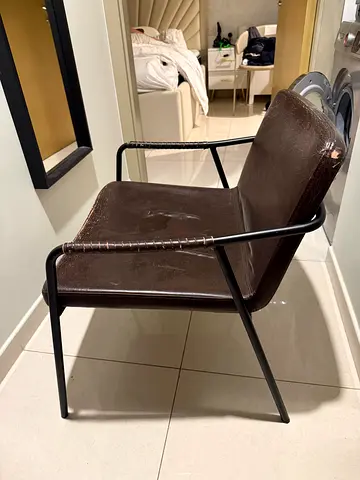 Marina Home rustic artistic looking Brown Leather Chair with Metal Frame