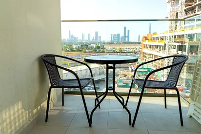 Outdoor balcony bistro set - round table with 2 metal chairs