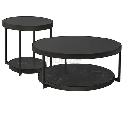 Set of 2 Round Black Coffee Side Tables with Lower Shelf - Ikea FRÖTORP