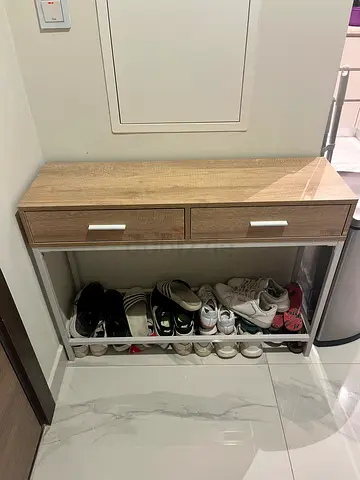 Wooden cabinet with seating and drawers - light oak finish
