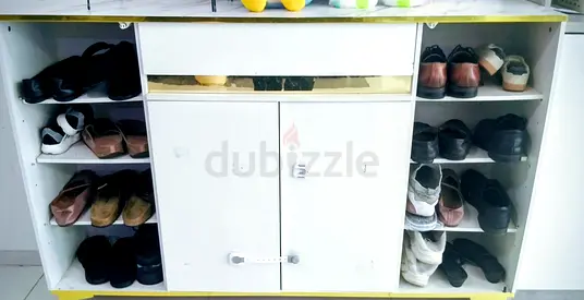 White Shoe Cabinet with Multiple Shelves - Good Condition
