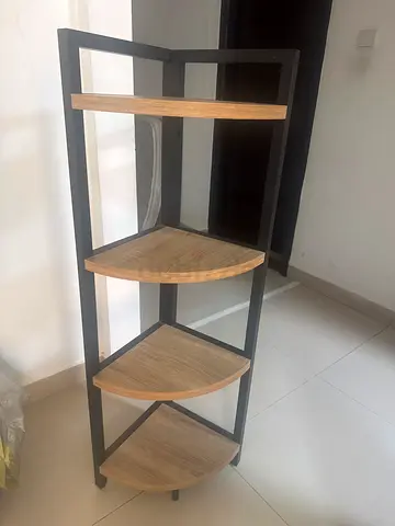 Industrial-style 3-tier wooden shelving unit with metal frame