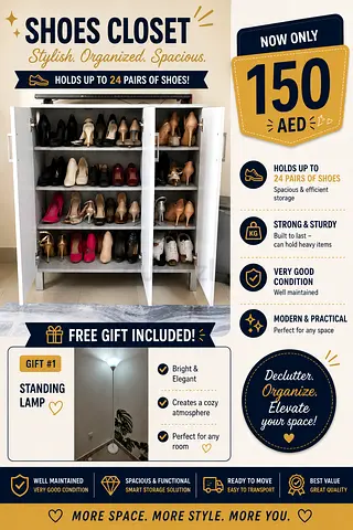 White 24-Pair Shoe Cabinet with Shelves + Free Standing Lamp