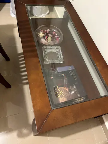 Wooden glass-top coffee table - classic rectangular design
