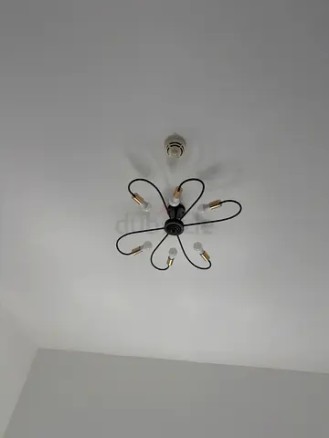 Black modern ceiling light fixture - 6 bulb chandelier with bulbs