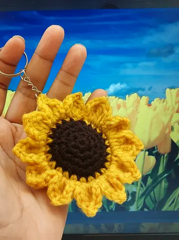 Handmade crocheted crochet sunflower keychain perfect for summer gifts
