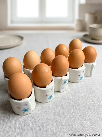 Set of 10 Ceramic Egg Cups + 5 ceramic napkins holders - Vintage Floral Design