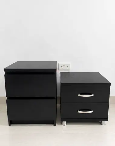 Pair of dark wood bedside tables / nightstands - good condition