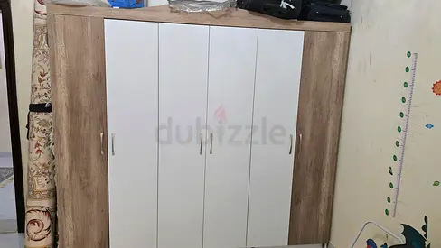 4-door wardrobe in wood and white finish - good condition