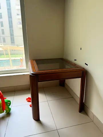 Solid Wood Side Table with Glass Top - Good Condition